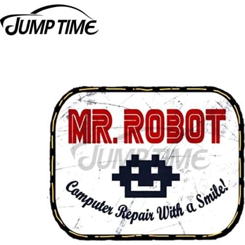 JumpTime 13 x6.8cm Mr Robot Computer Repair With a Smile Car Sticker Auto Bumper Window Stickers Vinyl Car Wrap Waterproof Decal
