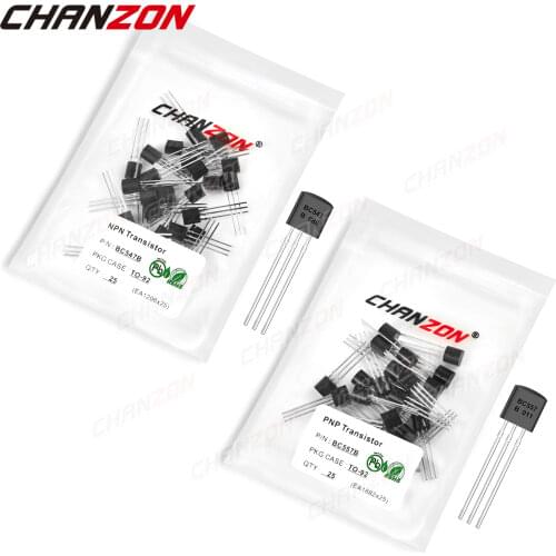 50pcs (25PCS BC547B + 25PCS BC557B) TO-92 NPN PNP Transistor Kit Bipolar Junction BJT Triode Tube Fets DIY Integrated Circuits