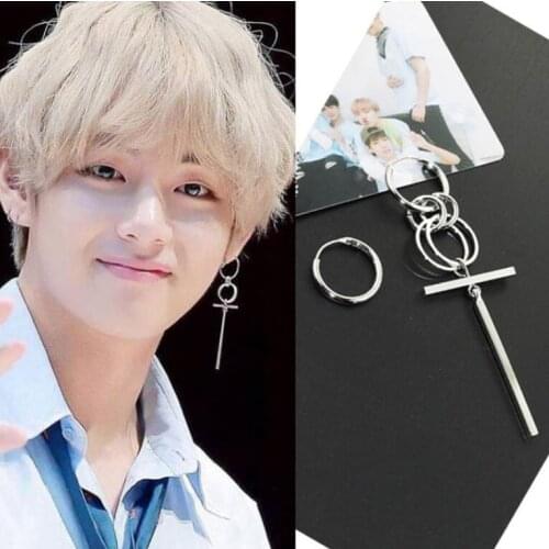 KPOP DNA Korean Boys Stainless Steel Stud Earrings Rock Grunge Hipster Punk Unisex Ear Clip Asymmetric Earings Hip Hop Gift