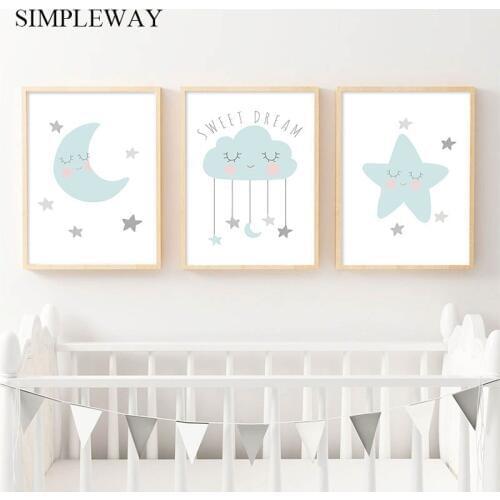 Moon Star Cloud Nursery Quotes Child Poster Print Wall Art Canvas Painting Nordic Kids Decoration Picture Baby Bedroom Decor