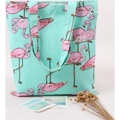 M466 Cartoon Women Bag Canvas Messenger Bag Lovely Birds Flamingos Shoulder Bag Large capacity Handbag Women Girl Gift Wholesale