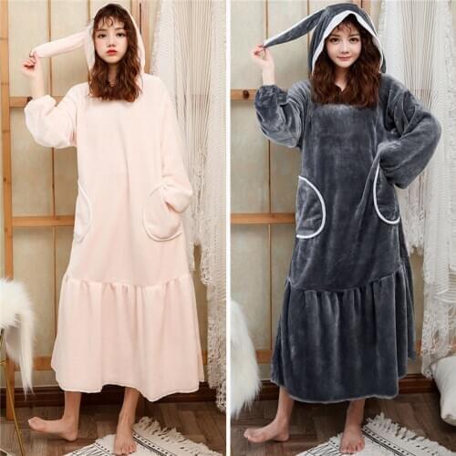 Kawaii Flannel Nightgowns for Teen Girls Winter Warm Negligee Long Sleeve Cute Sleepwear Cltton Nightdress Plus Size Nightwear