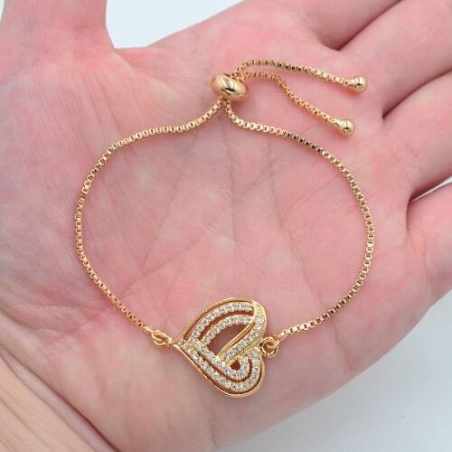 Fashion Gold Color Clear CZ Women Love Heart Bracelet Jewelry