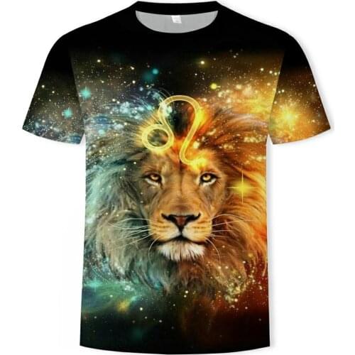 Rassland Lion 3D Printed Animal Mens Summer Round Neck Gothic Jacket Can Be Parent-Child Outfit