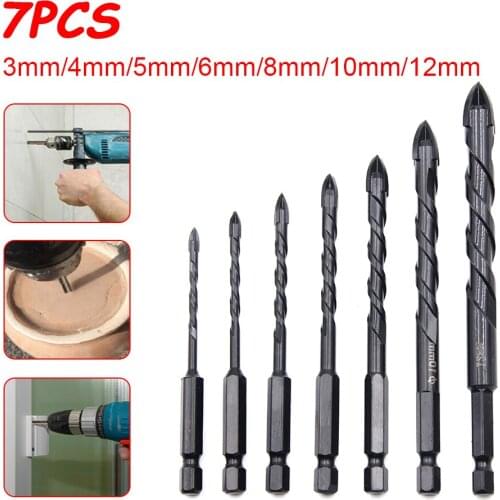 3/4/5/6/8/10/12mm Cross Hex Tile Masonry Drill Bits Set for Glass Ceramic Concrete Hole Opener Hard Alloy Triangle Bit Tools