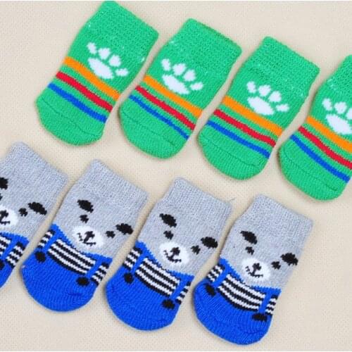 4Pcs/set Dog Cartoon Socks Shoes Boots Cute Soft Warm Anti Slip Knitted Knits Breathable Multi-type For Pet Small Cat S/M/L/XL