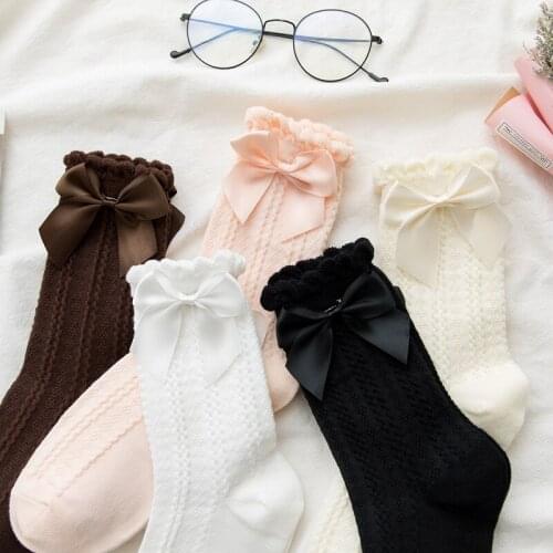 BS107 Fashion Women Cotton Lovely Short Socks Women Vintage Lady Princess Girl Cute Bow White Japanese Sock
