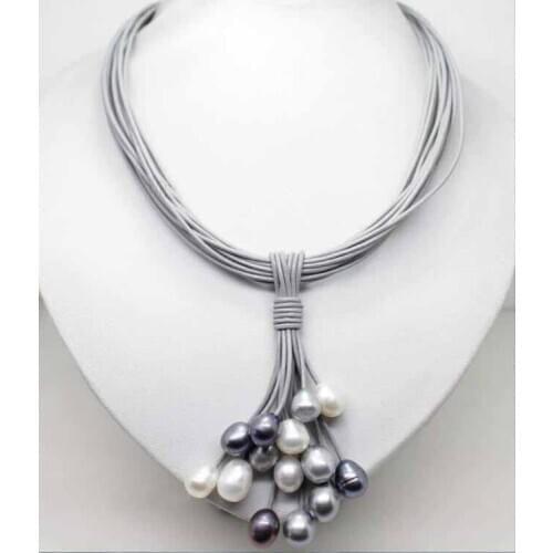 CHARMING AAA BIG PEARL PENDANT NECKLACE LEATHER CORD CHAIN MAGNET CLASP FASHION