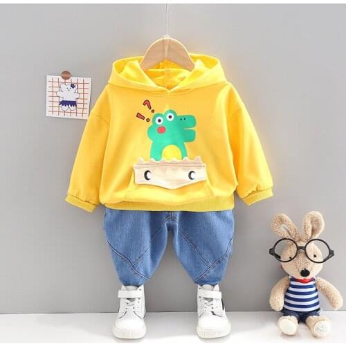 Baby boy clothes cute dinosaur cartoon casual cotton hooded sweater jean 2-piece spring autumn childrens clothing baby boy suit