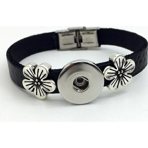 Limited New Arrival Jewelry Sterling Jewelry Flower Retro Leather Snap Button Bracelet Bt108 (fit 18mm 20mm Snaps)