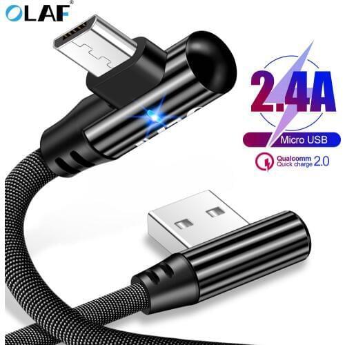 OLAF Micro USB Cable 90 Degree 2.4A Fast Charging Mobile Phone Microusb Charger Cable For Samsung S7 Xiaomi Huawei LG Android