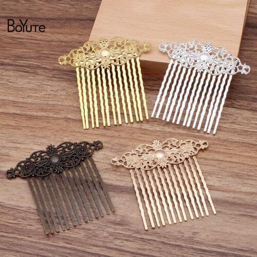 BoYuTe Wholesale (10 Pieces/Lot) 62*62MM Metal Brass Filigree Flower Hair Comb Tiara Diy Bridal Wedding Hair Jewelry Accessories