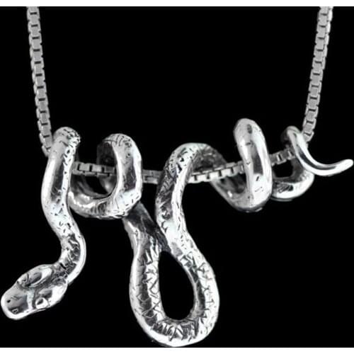 Vine Snake Necklace 3D Snake Pendant Womens Men Serpent Jewellery Animal Silvertone Winding Snake Charm Necklace 46+7 Extender
