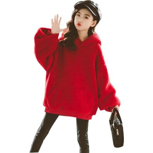 Girls Woolen Coat 2020 Autumn Girls Thick Childrens Clothing Autumn And Winter Wear Large Childrens Woolen Hooded Coat