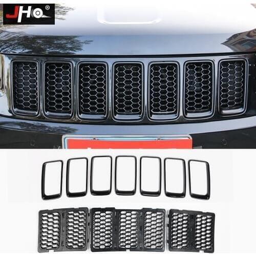 JHO ABS Front Grille Insert Meshes Bezel Frame Cover Trim For Jeep Grand Cherokee 2014-2018 2015 2016 17 Car Styling Accessories