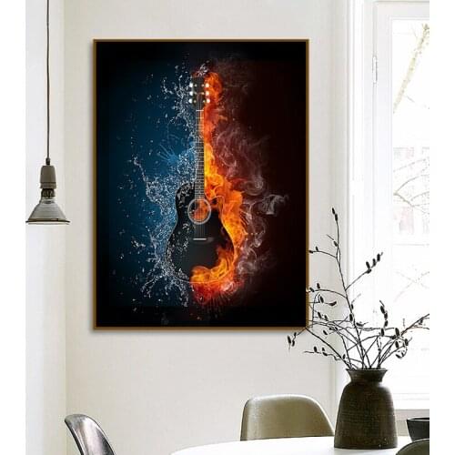 Water and Fire Creative Music Guitar Note Poster HD Print Modern Art Picture Living Room Home Wall Decoration