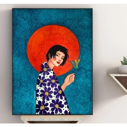 Nordic Posters And Prints Flower Modern Girl Portrait Wall Art Canvas Painting Pictures For Living Room Scandinavian Home Decor