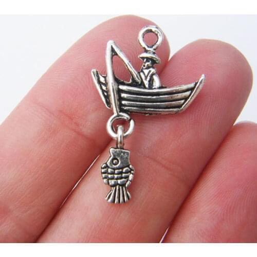 12pcs Tibetan Style Alloy Pendants, Boat & Fisherman&Fish, Cadmium Free&Nickel Free & Lead Free Antique Silver Color Accessories