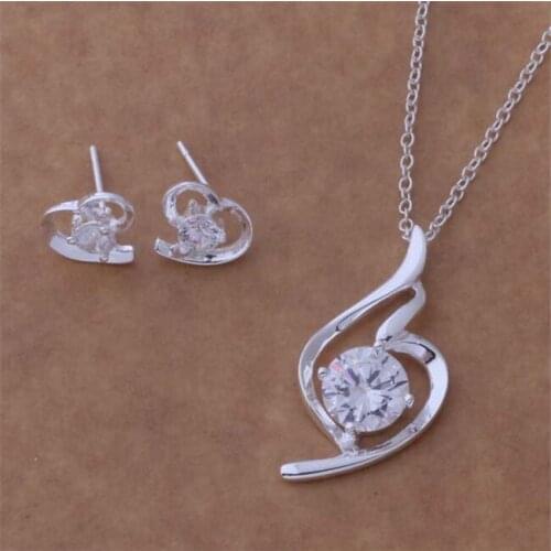 AS348 Silver Plated Fashion Jewelry Sets Sterling Silver Plated Wholesale Gifts Charms Earring 458 + Necklace 391