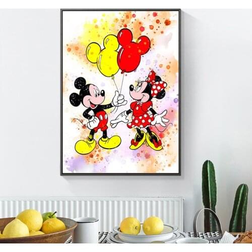 Watercolor MICKEY and MINNIE Poster Disney Canvas Print Wall Art Posters for Children Bedroom Decor Birthday Gift Nursery Decor