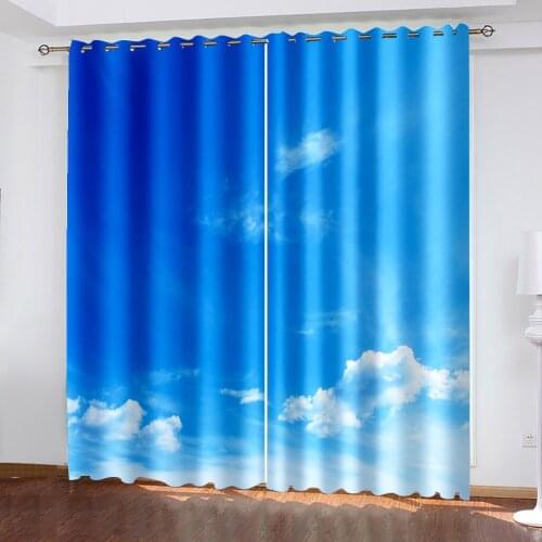Natural Beautiful Sky Scenery 3D Pattern Printing Living Room Sunshade Custom Curtain Suit Bedroom Living Room Hook Decoration