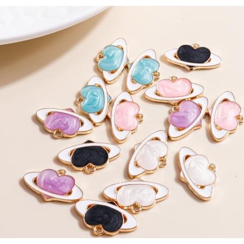 10pcs 21*13mm 5 Color Romantic Enamel Heart Charms for Jewelry Making Aperture Charms DIY Pendants Earrings Necklaces Findings
