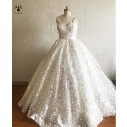 Luxury Vestidos De Novias Juliet Neck Sleeveless Sheer Back Pleated Ball Gown Princess Lace Wedding Dresses