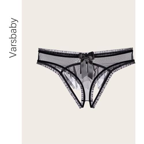 Varsbaby Sexy Ultra Thin Womens Panties MeshLace Full Perspective Low Waist Multi-layer Lace Temptation Panties