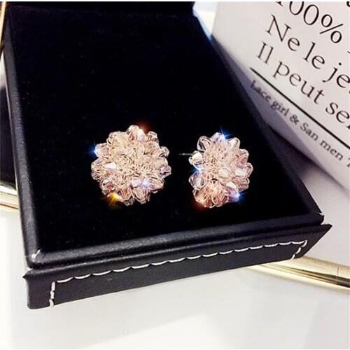 Korean version of fairy crystal earrings new trendy flower earrings female net red temperament high sense earrings