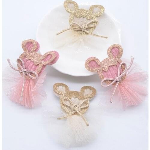 10Pcs 50*55mm Mouse Head Mesh Skirt for DIY Baby Clothes Hat Patch Socks Gloves Decor Fabric Sewing Headwear Applique Accessory