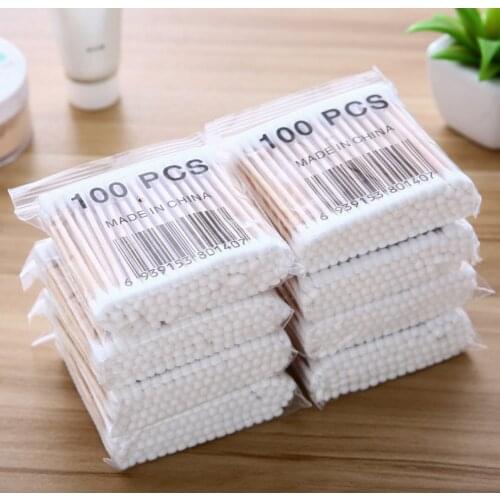 30/100PCS Cotton Swab Wood Stick Double Head Cotton Stick Makeup Swab For Beauty Makeup Nose Ears Cleaning