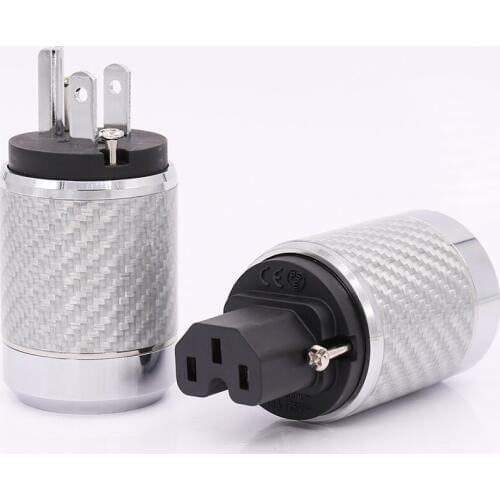 Carbon Fiber US Mains Power Plug IEC Plug Rhodium Plated Connector hifi