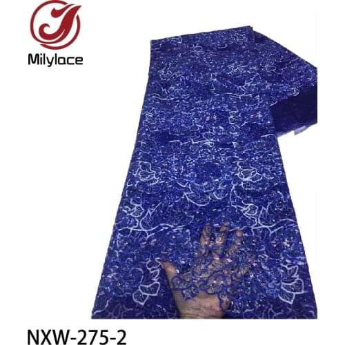High Quality African Sequins Lace Fabric French Net Embroidery Tulle Lace Fabric for Party Dress NXW-275