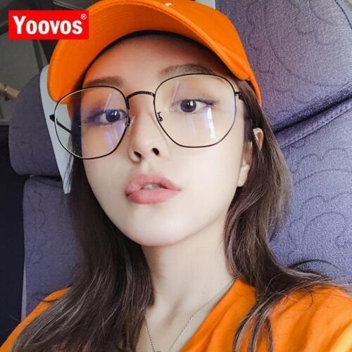 Yoovos 2021 Glasses Frame Women Metal Flat Mirror Glasses Frame Oversized Eyeglasses Blue Light Alloy Square Mirror Okulary