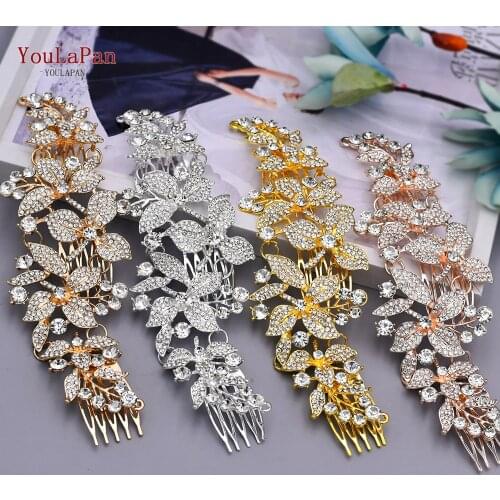 YouLaPan HP301 Vintage Wedding Headpiece Rhinestones Headband Alloy Flower Comb Sparkling Crystal Bridal Headwear Wedding Tiara