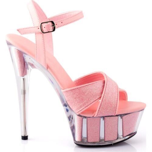 High-heeled sandals women with 15 cm thin heels, show thin crystal platform silver sequined waterproof nightclub model sandals