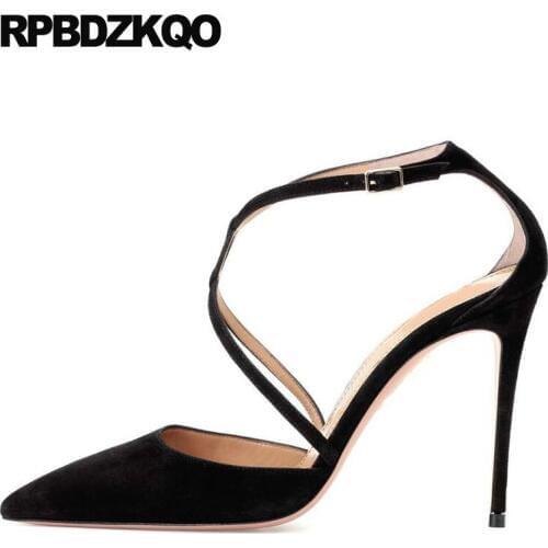 High Heels Scarpin Extreme Suede 8cm White Shoes Thin Black Ladies Chic Super Runway Pointed Toe Strap Women Pumps Ultra Cross