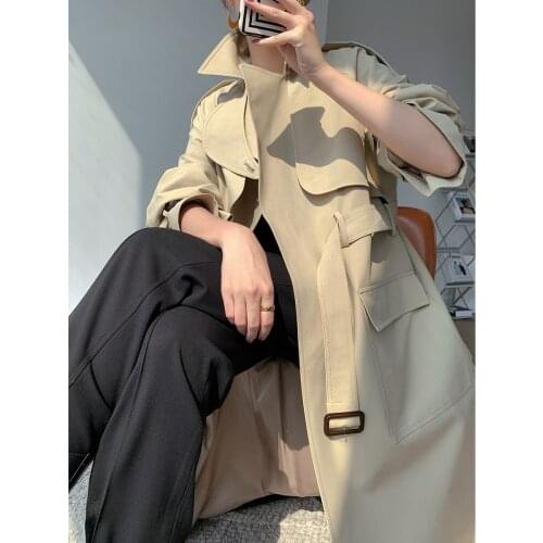 Womens Medium Length British 2021 New Popular Loose Over the Knee Style Spring and Autumn Coat