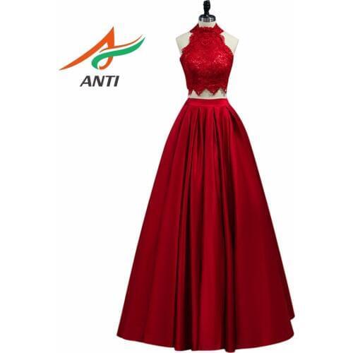 ANTI Fashion Budgundy Lace Evening Dress O-Neck Sleeveless Floor-Length Vestido De Festa Long Prom Gown 2019 Robe De Soiree