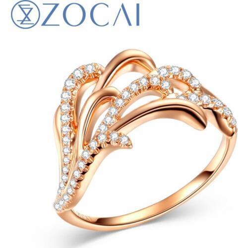 ZOCAI New Design Party Ring Feather Shape 0.17 CT-0.20 CT certificated diamond 18K rose gold (AU750) Gift Ring