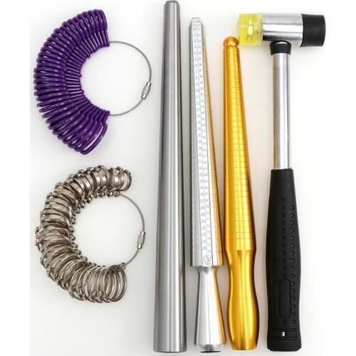 1set Black Ring Size Mandrel Stick Finger Gauge Ring Sizer Measuring Jewelry Tool With Standard Circle Sets Finger Gauge Rings