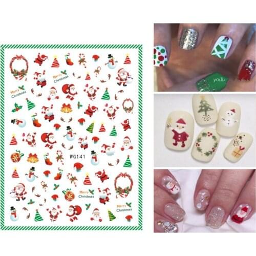 10PCS 3D Christmas Nail Sticker Santa Claus Elk Wreath DIY Nail Slider Snowflake Self-adhesive Nail Art Applique Decoration