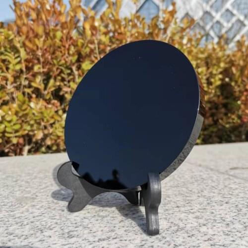 120mm Natural black obsidian stone circle disk round plate fengshui mirror For Home Decoration