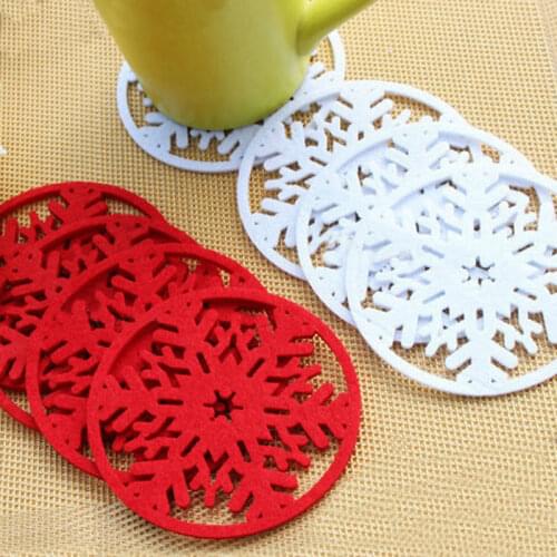 2pcs Snowflakes Cup Pad Mat Non-woven Fabric Dinner Party Merry Christmas Decorations for Dish Tray Coffee Pads Home Christmas D
