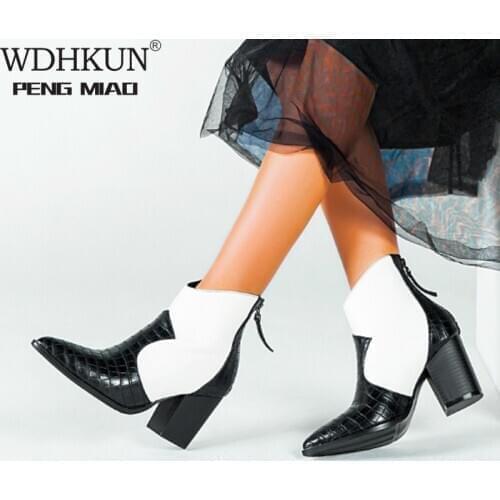 2020 Motorcycle Western Cowboy Boots Women Crocodile pattern Leather Short Cossacks High Heels Cowgirl Booties Ankle botas Shoes