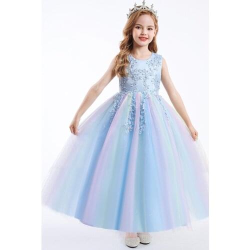 2021 Formal Girl Party Dresses Embroidery Flower Girl Elegant Tulle Prom Dresses For Girl Bridesmaid Dress Childrens Clothing