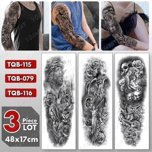 3 pcs/lot Large Arm Sleeve Tattoo Angel Dove Waterproof Temporary Tatto Sticker Cross Wings Body Art Full Fake Tatoo Women Men