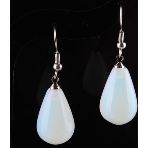 5 Pairs Women Drop Earrings Natural Opalite Gem Stone Teardrop Bead Reiki Healing Earrings Bohemian Jewelry QR3167