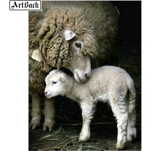 5d diy diamond painting lamb mother and child full square / round drill resin 3d diamond embroidery mosaic animal