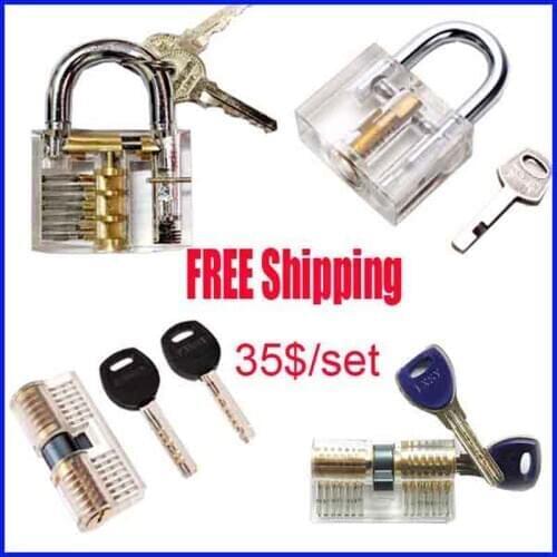 Free shipping 4 pcs transparent cutaway practice lock set popular hot sale professional practical locksmith